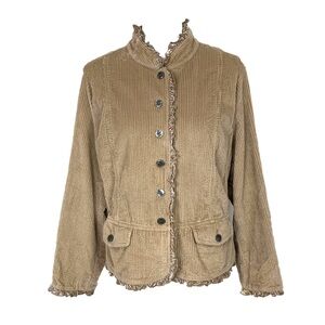 Vintage J Jill Women XL Corduroy Button Jacket Velvet Ruffle Boho Cottagecore